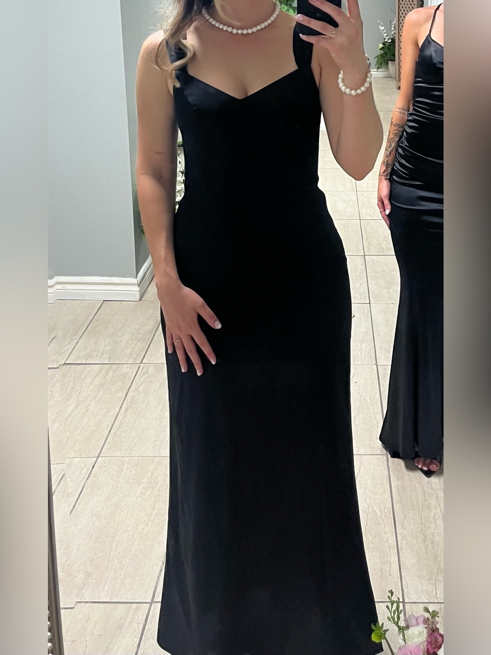 Azazie Black Satin Maxi Dress with Wide Straps